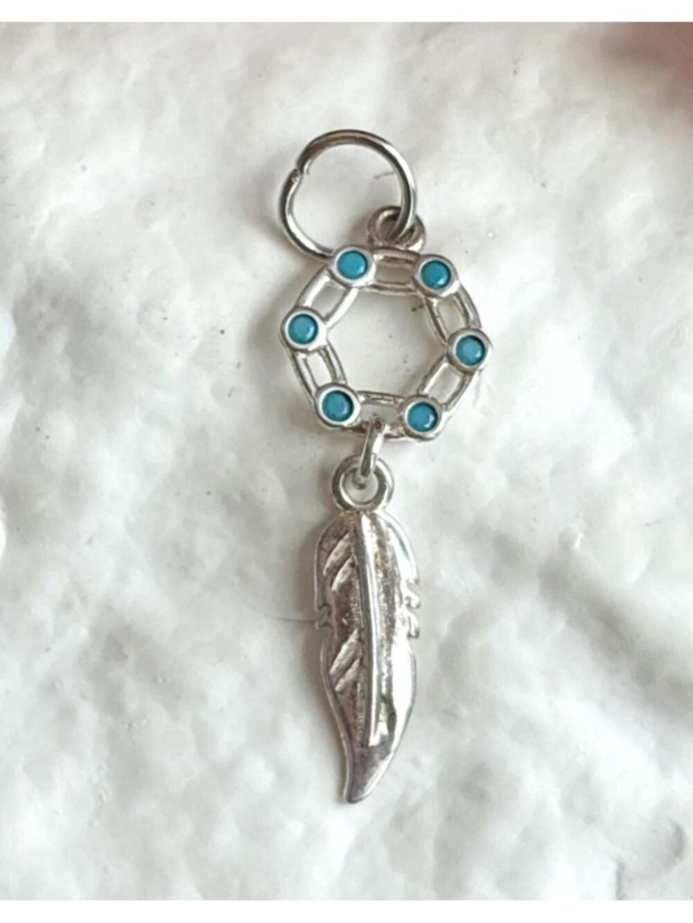 Dreamcatcher Feather Charm Turquoise Dainty Sterling Silver 925 Vintage Pendant